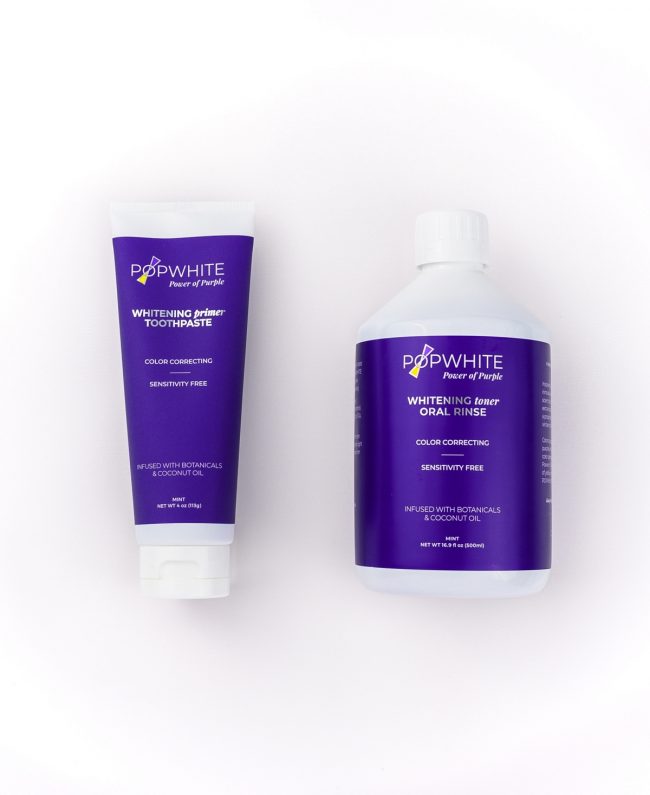 Popwhite Whitening Primer Whitening Toner Toothpaste, 4 oz + Oral Rinse Pack, 16.9 oz - Dark Purple